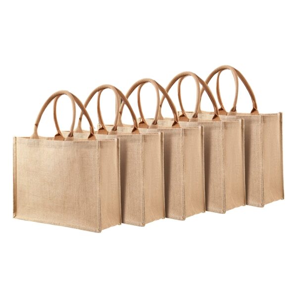 5 Pack Burlap Tote Bag Set Jute Tote Bags With Handles Blank Large Burlap Reusable Grocery Bags For Bridesmaid