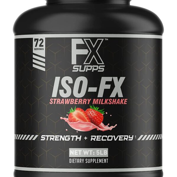 Fx Supps Iso-Fx Whey Isolate Protein Powder Strawberry Flavored Drink | Low Carb with BCAAs | Post Workout Recovery Supplement Mix for Men and Women | Boosts Strength and Muscle Growth (5 Pounds)