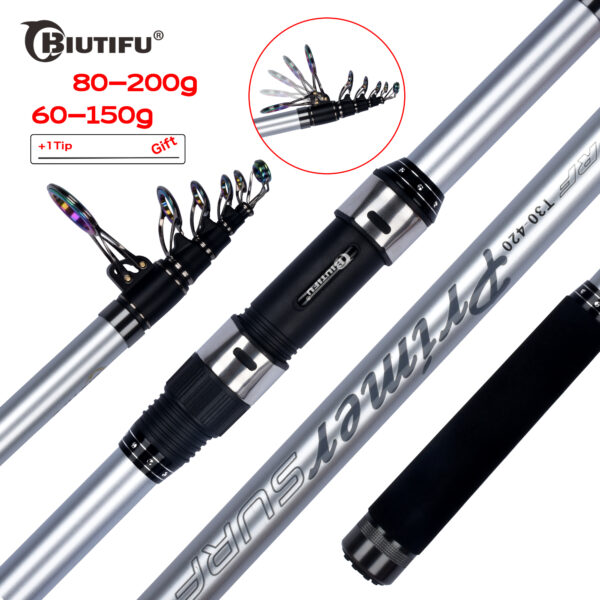 BIUTIFU Surf Rod 5.3/5.0/4.5/4.2/4.05/3.9m Telescopic Fishing Travel Spinning Power 60-200g Throw Surfcasting Shore Casting Pole