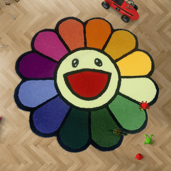 INS Cartoon Flower Round Carpet Anti-slip Children's Playground Soft Plush Rugs Coffee Table Rug Living Room Decor Floor Mats